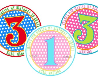 Kids Birthday Age Stickers - Birthday gift stickers - Girls Birthday labels- Boys Birthday labels- Favor labels - Party favor stickers