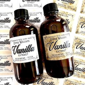 Vanilla Extract Labels, Personalized Vanilla Extract Stickers, Custom Homemade Vanilla Extract Stickers, Fits on 2 oz and 4 oz  bottle