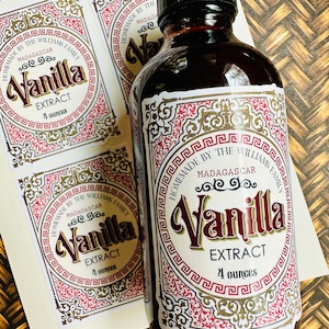 Waterproof Vanilla Extract Labels, Personalized Vanilla Extract Stickers, Ornate Vanilla Extract bottle labels, Homemade Vanilla labels