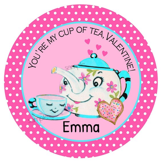 Valentines Day Stickers, vintage Tea party, Treat labels, Personalized stickers, Retro Kids Valentines, school Favors, Gift stickers Il_570xn