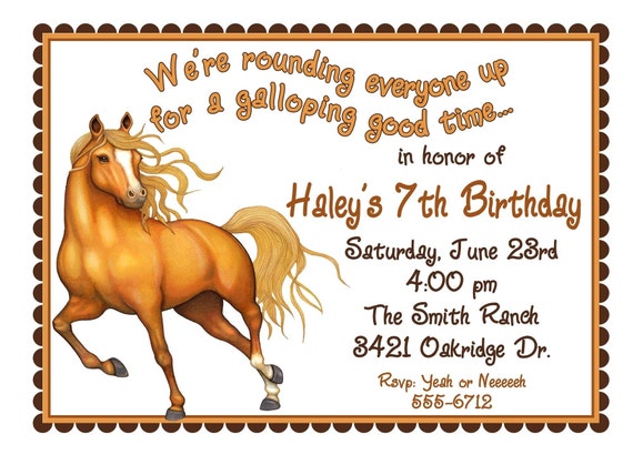 horse-invitations-horse-birthday-party-invitations-horse-etsy
