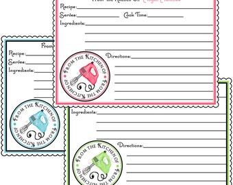 Personalized Recipe Cards, Hand Mixer, Retro, Cooking, Baking, Kitchen, Wedding, Shower, Hostess, Housewarming, set of 12