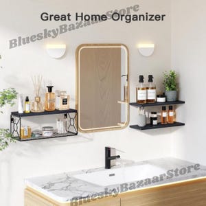 Bathroom Shelves Over Toilet With Storage Basket | Wall Mounted Shelves | Farmhouse Shelves | Rustic Wall Wood Shelves | Modern Shelves