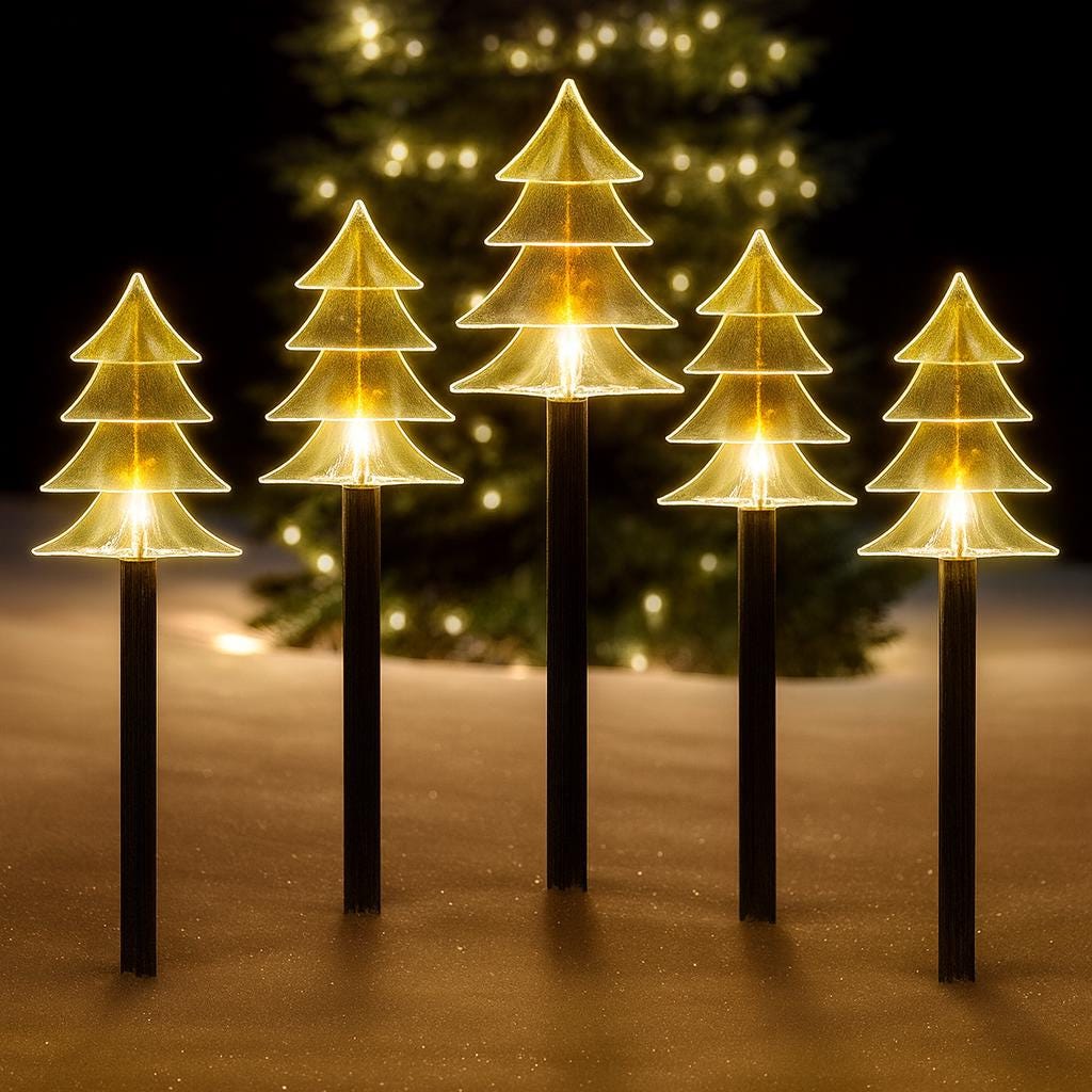 27 Christmas Yard Decorations for a Winter Wonderland Look 12 Christmas Tree Solar Pathway Lights - Set of 5 LED Landscape Stakes