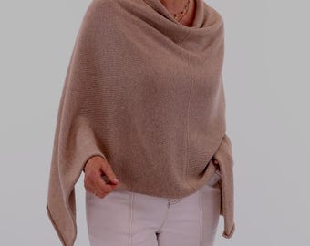 Cashmere Wool Blend Poncho Knitted with Italian Yarn
