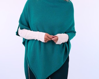 Cashmere Wool Blend Poncho Knitted with Italian Yarn