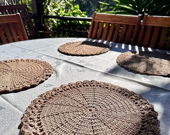 4 Pieces Set of Handmade Placemat, American Service, Runner, Jute, Dining Decor, Supla