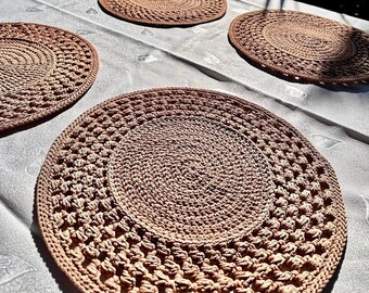 4 Pieces Set of Handmade Placemat, American Service, Runner, Jute, Dining Decor, Supla