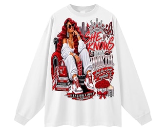She Knows Her Worth White Long Sleeve cover art