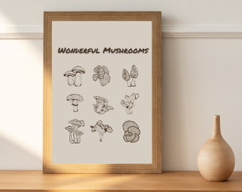 Wunderbare Pilze Poster - Pilz Kunstdruck - Einfacher Pilzdruck - Mushroom Design