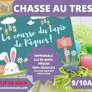 Peut inclure: Un jeu de chasse aux œufs de Pâques imprimable en français, avec un lapin, des œufs et des fleurs. Le jeu est destiné aux enfants de 9 à 10 ans et est décrit comme "La course du lapin de Pâques !"