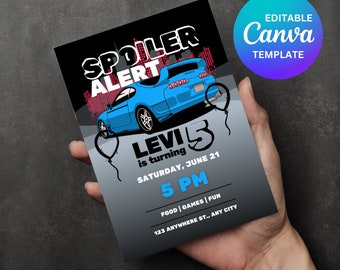 Supra JDM Car Themed Birthday Invitation, Editable Sports Car Party Invite, Digital Car Birthday Party Invitation Template,