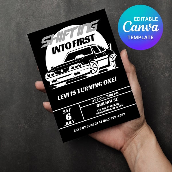 Shifting Into First, JDM Car Themed Birthday Invitation, Editable Sports Car Party Invite, Digital Car Birthday Party Invitation Template,