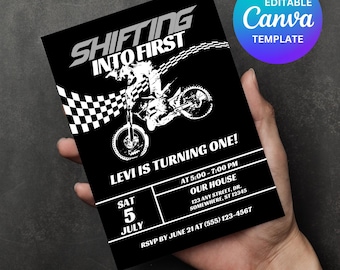 Dirt Bike Birthday Invitation, Dirt Bike Adventure Invite, Motocross Birthday Invite, Motorbike Invite, Instant Download, Editable, Canva