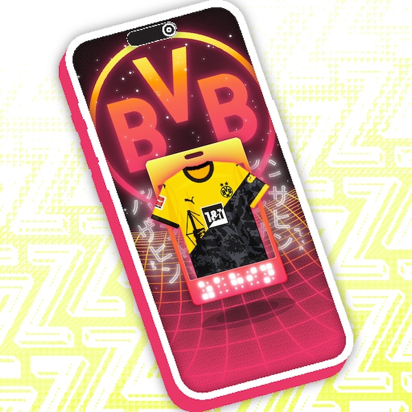 Borussia Dortmund Football Kit iPhone/Android Wallpaper • 8-Bit Pixelated Vaporwave Art • Home/Away Shirt • German Bundesliga