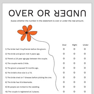 Bridal Shower Game | Over or Under | Who Knows Bride Best | Bridal ...