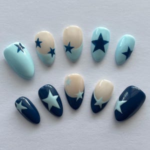 Blue Star French Tip Press On Nails