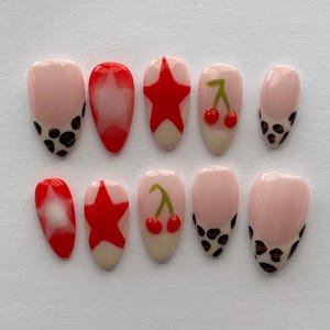 Cherry Cheetah Print Press-On Nails