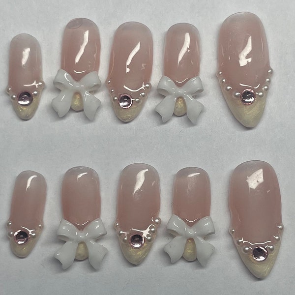 Cute French Manicure Nails with Charms