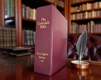 1535 Coverdale: Första tryckta engelska bibeln faksimil SÄLLSYNT vinröd läderinbunden