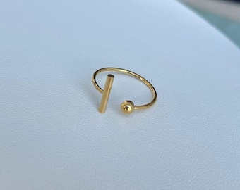 Pierścionek ze złota 18K, delikatny pierścionek, minimalistyczny regulowany wodoodporny pierścionek, biżuteria ze stali nierdzewnej do układania w stosy, cienki koralikowy pierścionek, prezent świąteczny dla niej
