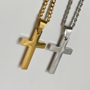 18K Gold Filled Cross Necklace, Waterproof Cross Pendant Necklace Custom Religious Cross Charm Stainless Steel Unisex Jewelry Christmas Gift