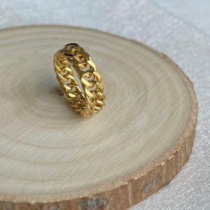 18K Gold Chain Ring, Curb Chain Ring Women, Waterproof Jewelry, Thick Cuban Link Chain Ring, Tarnish Free Stainless Steel Ring, Gift for Her