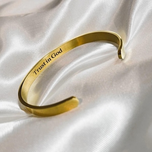 Engraved Name Bracelet, 18K Gold Filled Bangle Bracelet, Personalized Gift, Custom Open Cuff Bracelet, Waterproof Unisex Friendship Jewelry