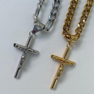 18K Gold Filled Cross Necklace, Isa Cross Pendant Necklace, Waterproof Religious Cross Charm Stainless Steel Unisex Jewelry, Christmas Gift
