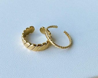 18K Gold Twist Ring, Band Ring, Dainty Ring Women, Thick Twisted Ring, Adjustable Minimalist Stainless Steel Waterproof Jewelry Gift for Her