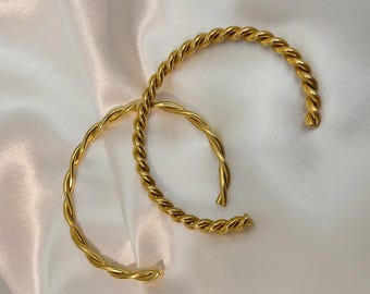 Brazalete abierto chapado en oro de 18 quilates, brazalete ajustable e impermeable para mujer, joyería de acero inoxidable para regalar.