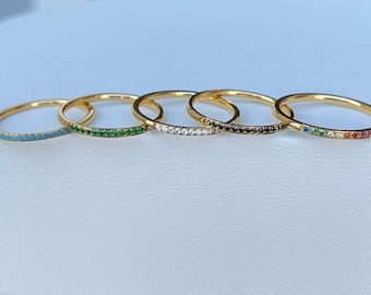 18K Gold Filled Dainty Ring, Minimalist Ring, Thin Zircon Multi Stone Ring, Waterproof Stainless Steel Jewelry, Eternity Ring, Gift for Her