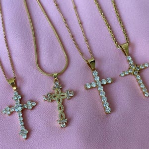 18K Gold Filled Cross Necklace, Zircon Cross Pendant Necklace, Religious Cross Charm Chain, Waterproof Stainless Steel Christmas Gift