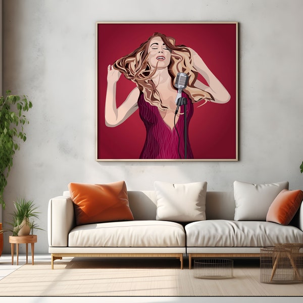 Mariah Carey, original illustration, digital art, wall art, wall decoration, home decoration prints, modern art.