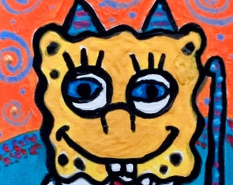 Tracey Ann Finley ACEO Limited Edition Print Cats In Costumes Series Sponge Bob Kitty Cat 1 of 12 Signed Free Shipping