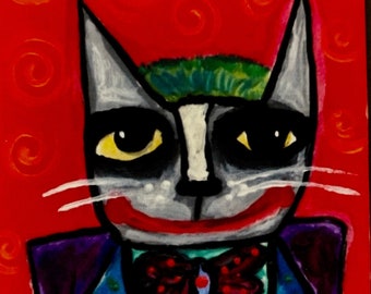 Tracey Ann Finley ACEO Limited Edition Print Cats In Costumes Series The Joker Kitty Cat 1 of 12 Signed Free Shipping