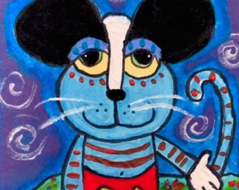 Tracey Ann Finley ACEO Limited Edition Print Cats In Costumes Series Mickey Mouse Kitty Cat 1 of 12 Signed Free Shipping