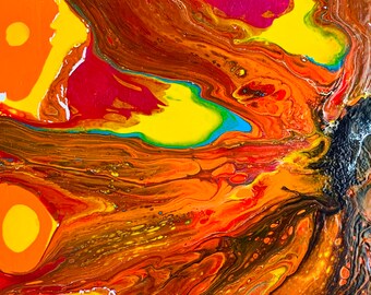 Tracey Ann Finley Acrylic Abstract Painting on Wood Orange Yellow Beautiful Original Swirls Of Colors