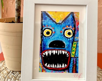 Tracey Ann Finley Matted & Framed Art Print created from my Original Art Blue Street Dog Gift Colorful Artwork