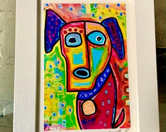 Tracey Ann Finley Matted & Framed Art Print created from my Original  Colorful Artwork Street Dog Max