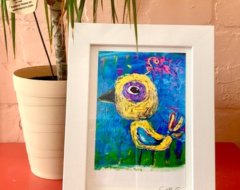 Tracey Ann Finley Matted & Framed Art Print created from my Original Art Yellow Bird Gift Colorful Artwork