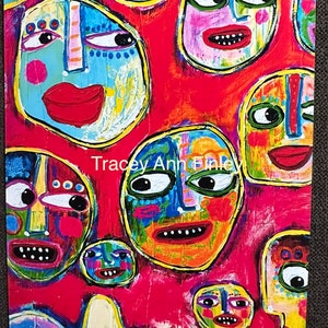 Tracey Ann Finley Framed Art Print created from my Original Art Colorful Faces Portraits Crowded Room image 2