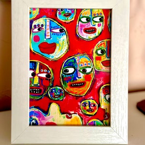 Tracey Ann Finley Framed Art Print created from my Original Art Colorful Faces Portraits Crowded Room image 1