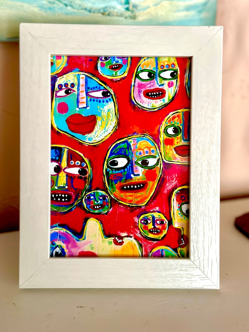 Tracey Ann Finley Framed Art Print created from my Original Art Colorful Faces Portraits Crowded Room image 1