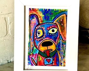 Tracey Ann Finley Matted & Framed Art Print created from my Original  Colorful Artwork Street Dog Miss Abigail
