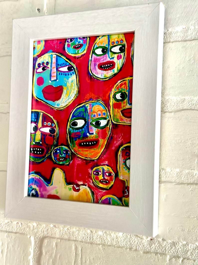 Tracey Ann Finley Framed Art Print created from my Original Art Colorful Faces Portraits Crowded Room image 3