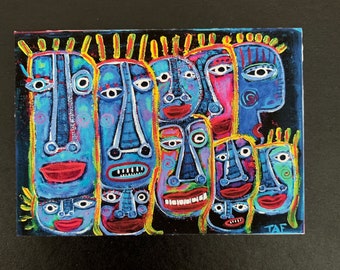 Tracey Ann Finley Art ACEO Limited Edition Print Raw Brut One Big Happy Family Created from my Original Painting