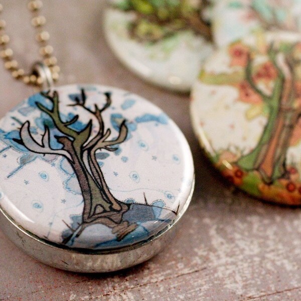 Four Seasons of Trees (recycled magnetic locket set)