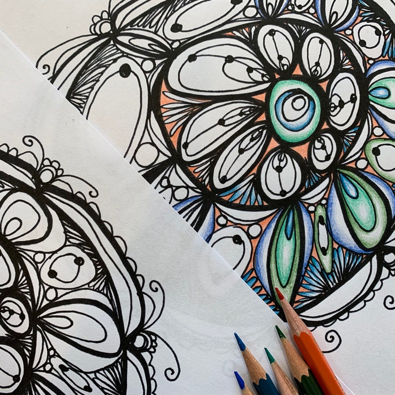 Blossom Mandala Art Printable Coloring Page for Adults PDF Printable Hand Drawn Digital Download