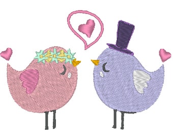 Archivo de diseño de bordado de máquina de pájaros de novia y novio